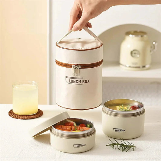(30% DE DESCUENTO) Set de 2 Fiambreras Térmicas de Acero Inoxidable 304 – Incluye Bolsa Térmica y Set de Cubiertos